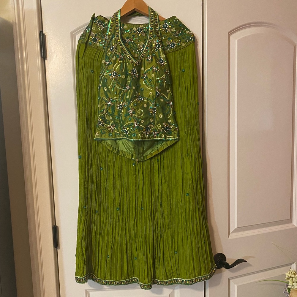 Olive green sexy halter lehenga